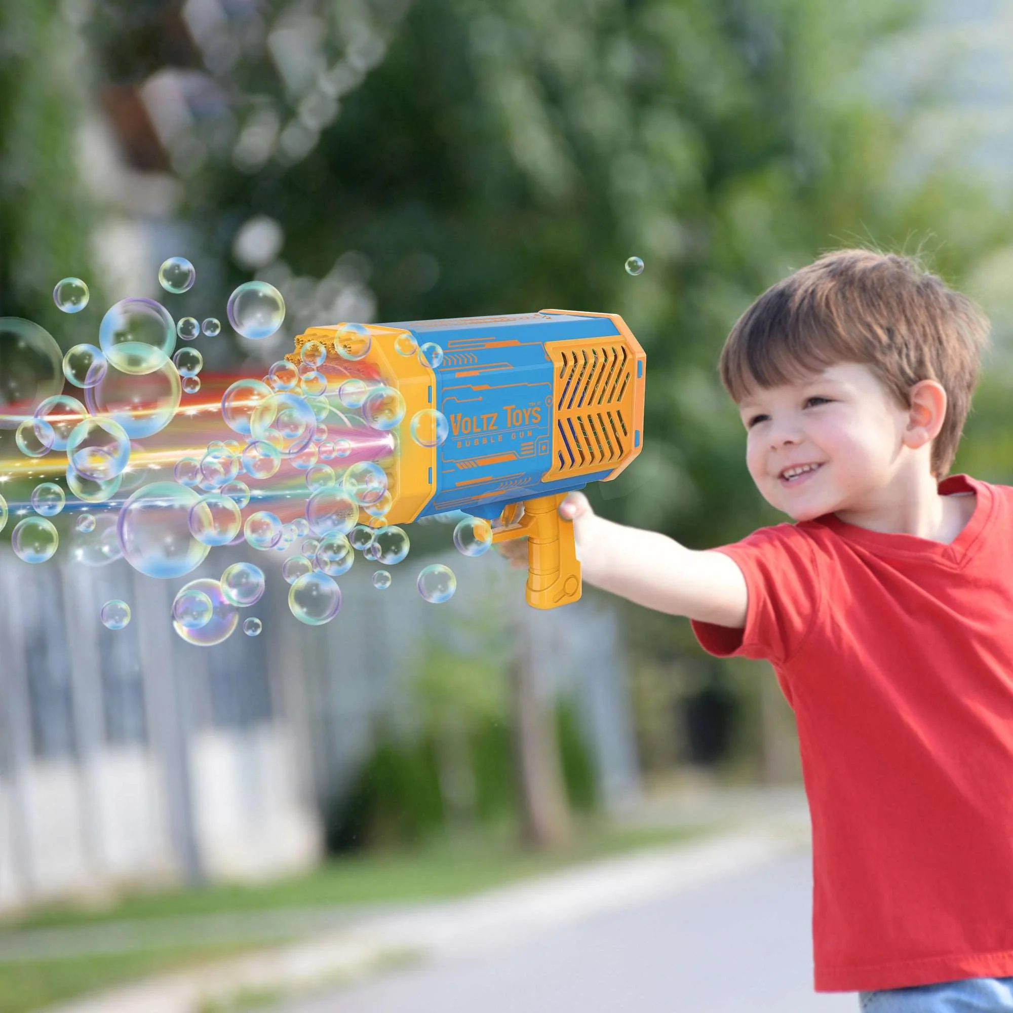 Bubble Blaster Machine Bubble Gun with 69 Holes, Colorful Lights, and Rocket Launcher Shape - Image 6