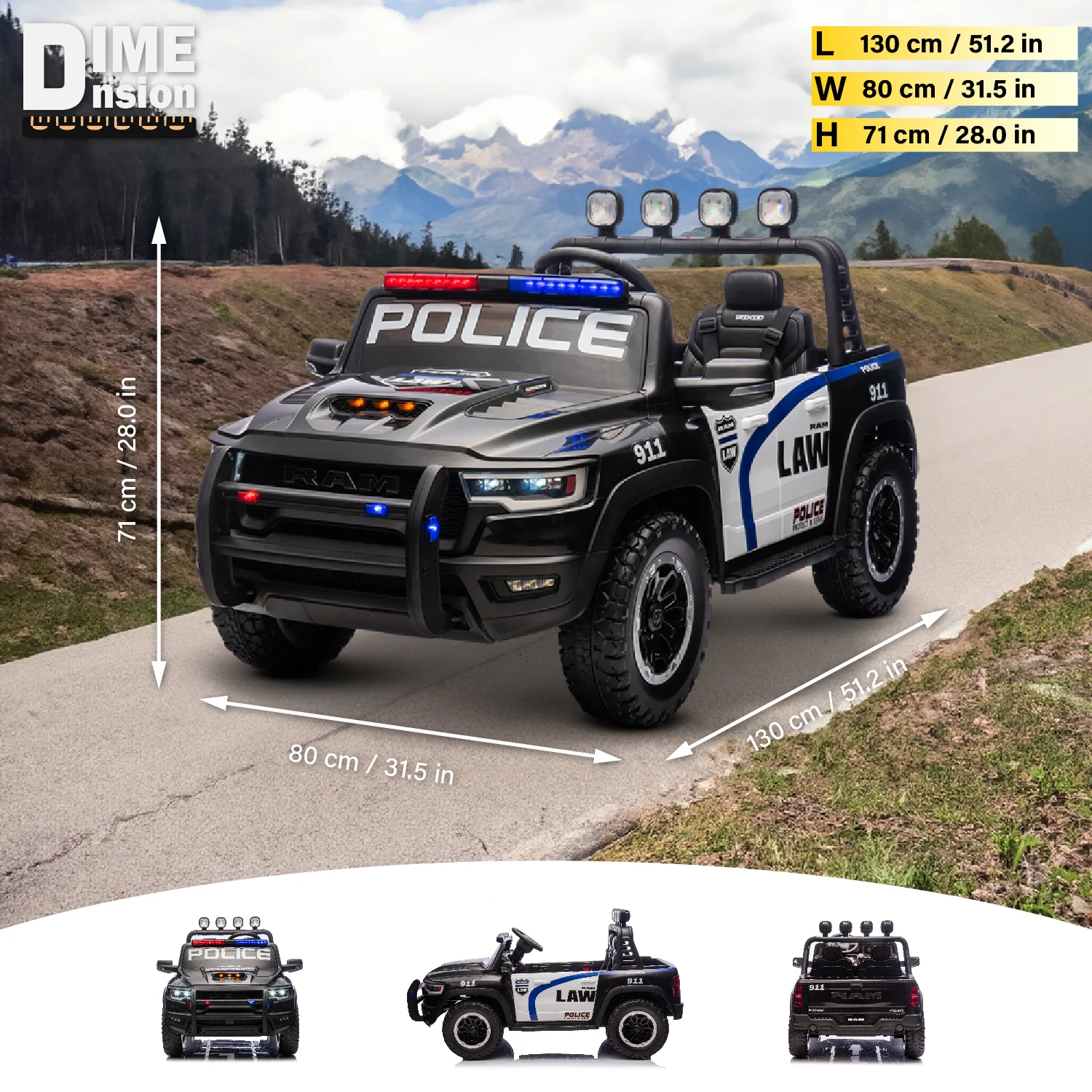 Voltz Toys Licensed RAM 24V 2 Seater Police Ride-On Truck for Kids [Limited Edition] - Image 5