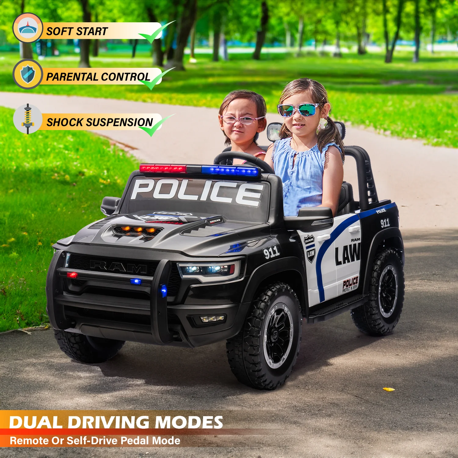 Voltz Toys Licensed RAM 24V 2 Seater Police Ride-On Truck for Kids [Limited Edition] - Image 6