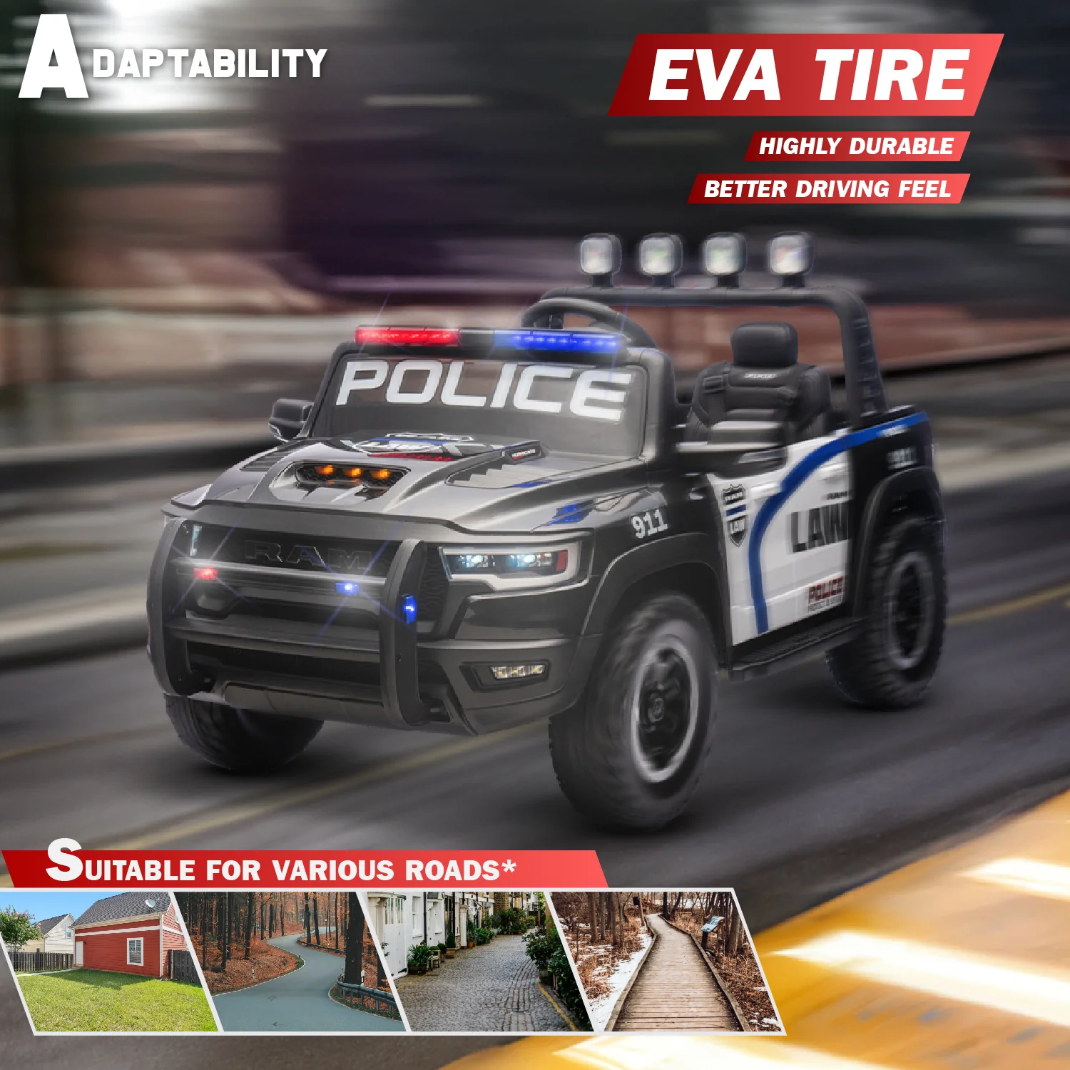 Voltz Toys Licensed RAM 24V 2 Seater Police Ride-On Truck for Kids [Limited Edition] - Image 7